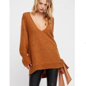 Free People Be Mine Side Tie Alpaca Wool Sweater Dress Sz XS Oversized Tunic Top